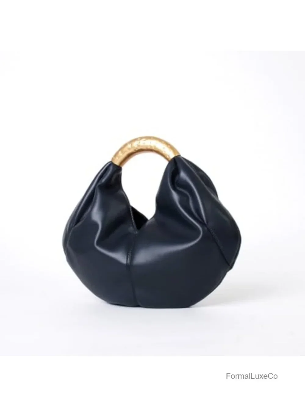Faux Fur Top Handle Bag, Gold Metal Handle, Half Moon Clutch, Winter Luxury